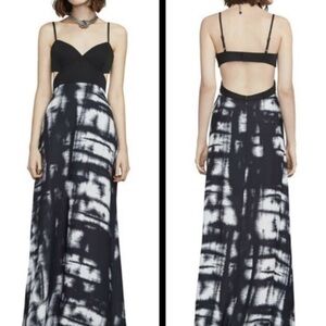 BCBGMaxAzria Black and White Backless Maxi Dress